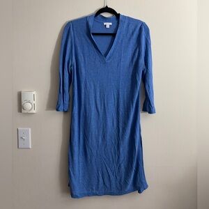 J Jill Medium Knit Sweater Tunic V Neck‎ Light Blue Boho Coastal Lightweight